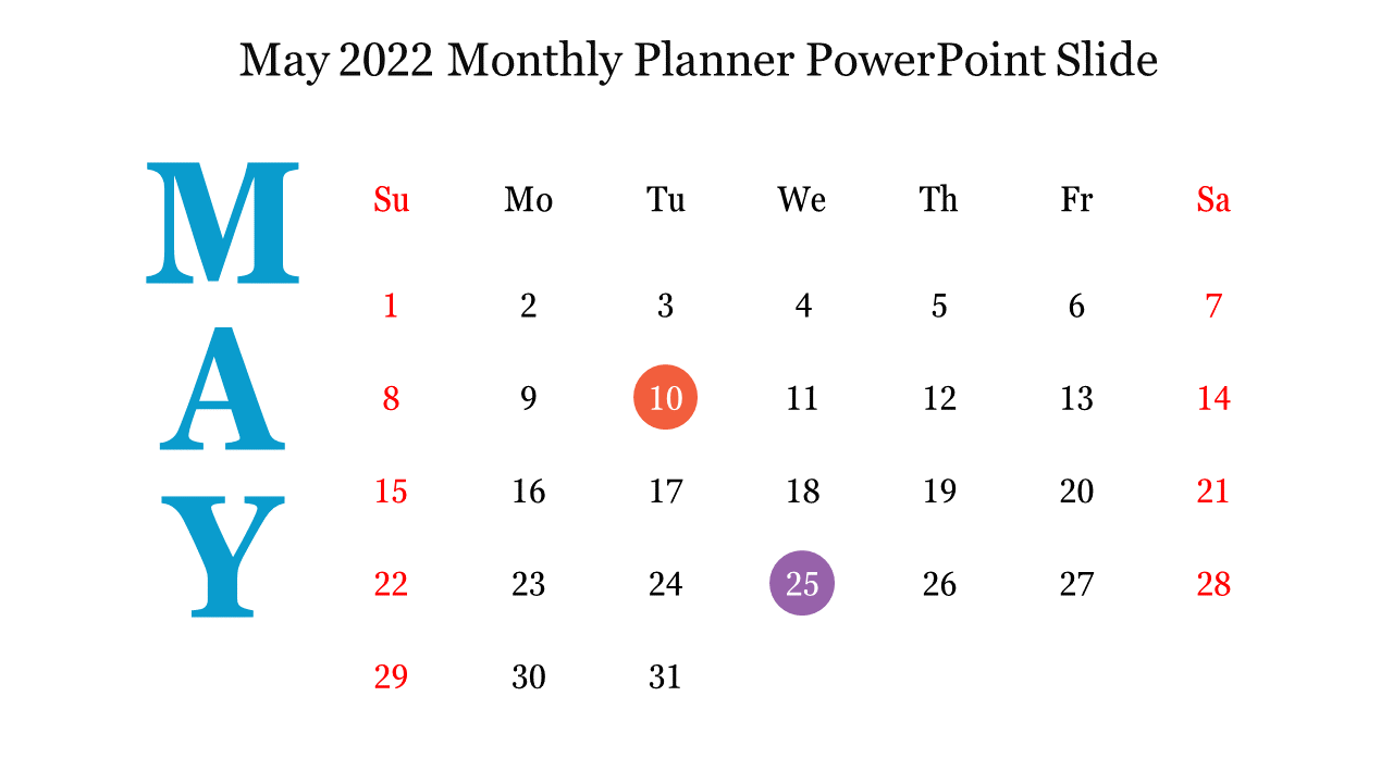 Best May 2022 Monthly Planner PowerPoint Slide